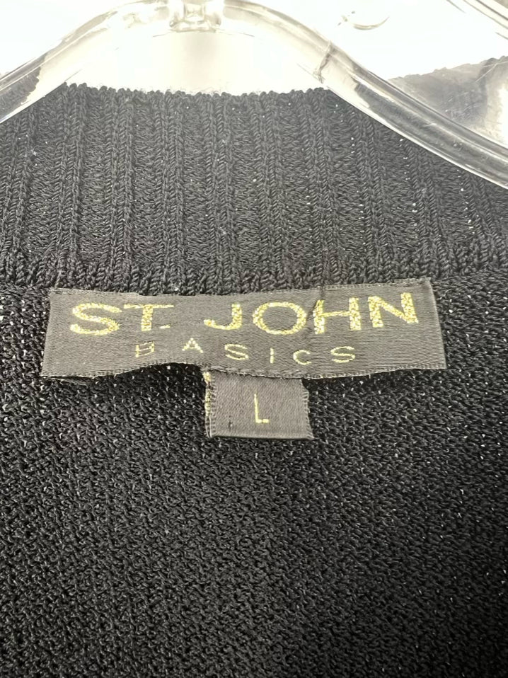 ST JOHN BASICS Size L Black Knit Short Sleeve Sweater