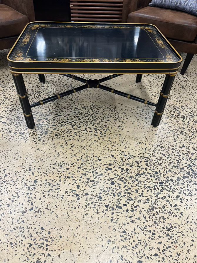 WELLINGTON HALL Black & Gold Wood Chinoiserie Coffee Table