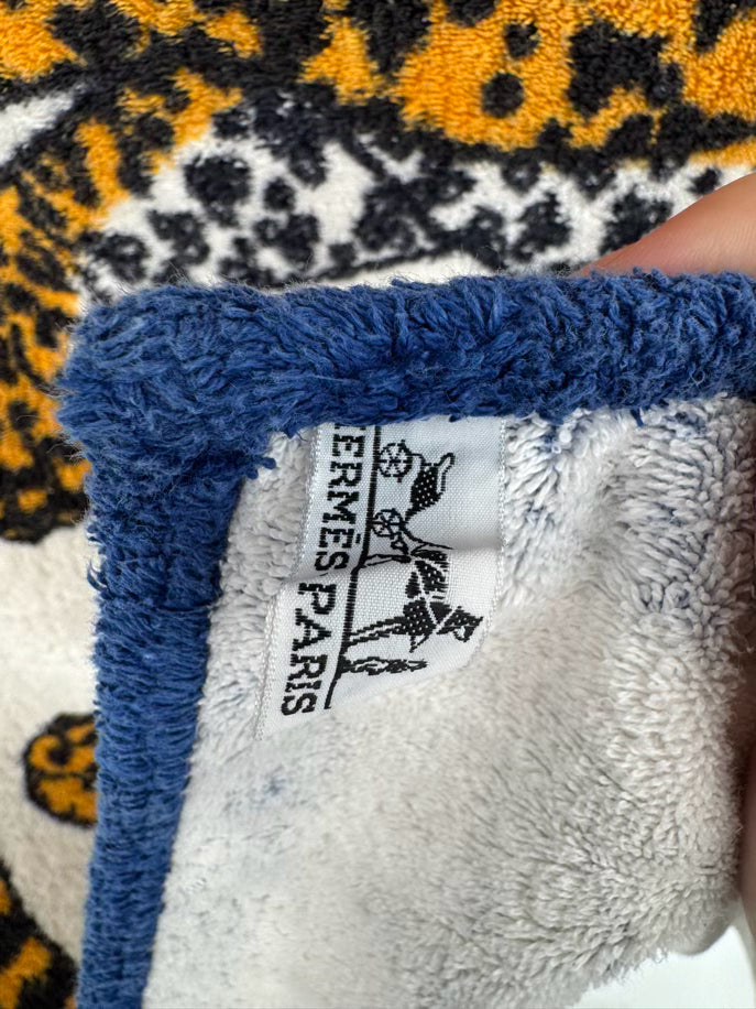 HERMES Blue & Yellow Cheetah Pair of Beach Towels