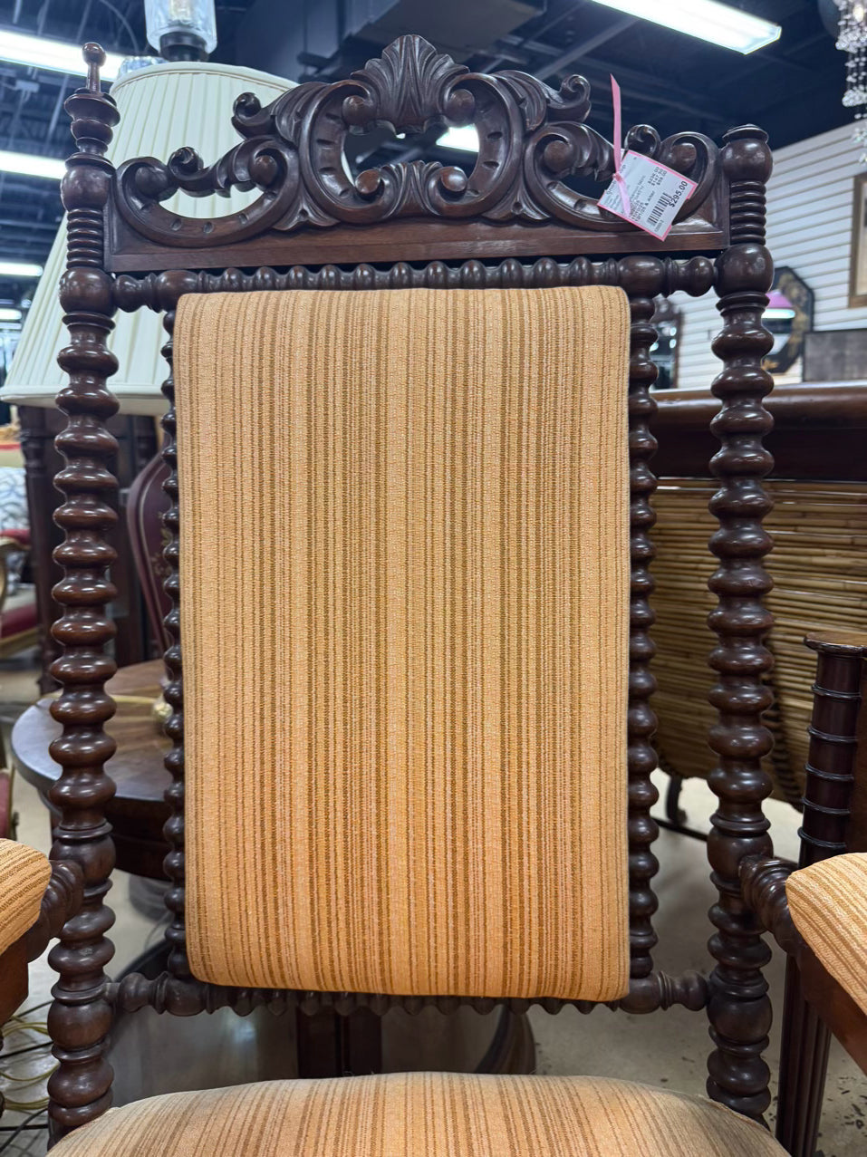 Wood & Salmon Upholstered English Bobbin Chair