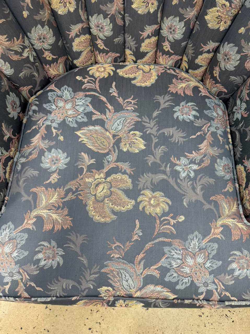 VINTAGE Blue & Pink Barrel Back Floral Chair w/ Queen Anne Legs
