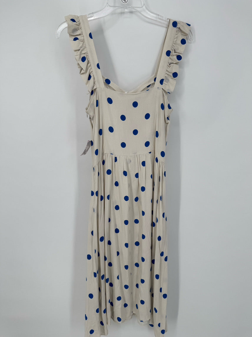 SAINT TROPEZ Size XS Taupe & Cobalt Dots Sleeveless Udelia Dress NWT