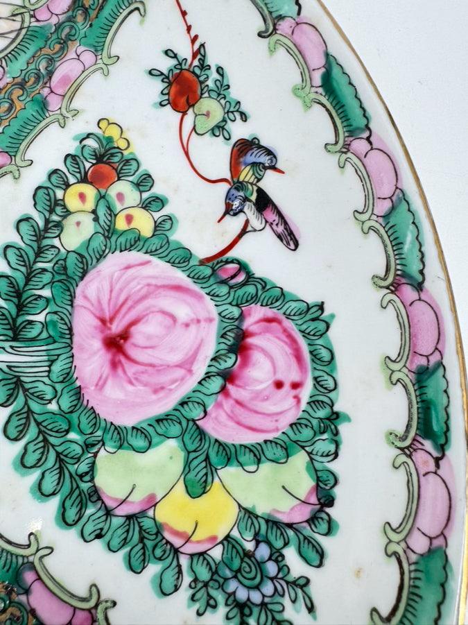 Pink & Green Rose Medallion Decorative Plate w/ Hanger