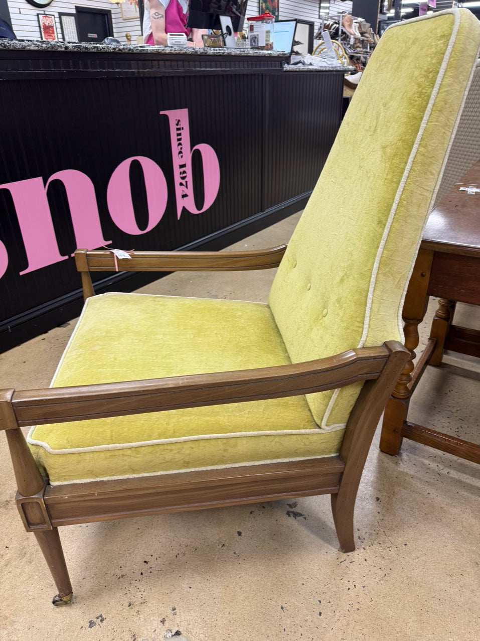 Wood & Velvet Chartreuse Mid Century Chair