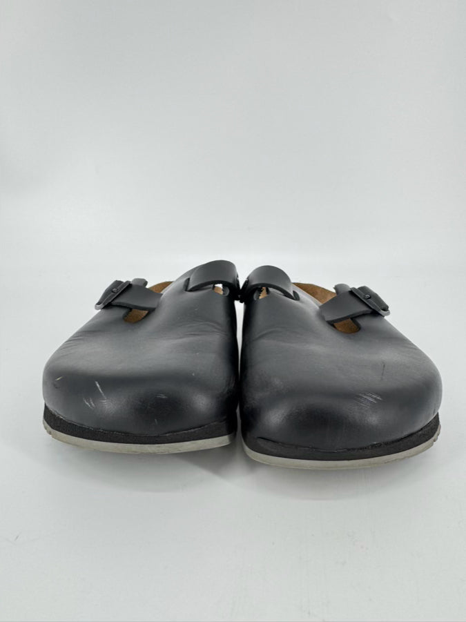 BIRKENSTOCK Size 39 Black Leather Boston Clogs