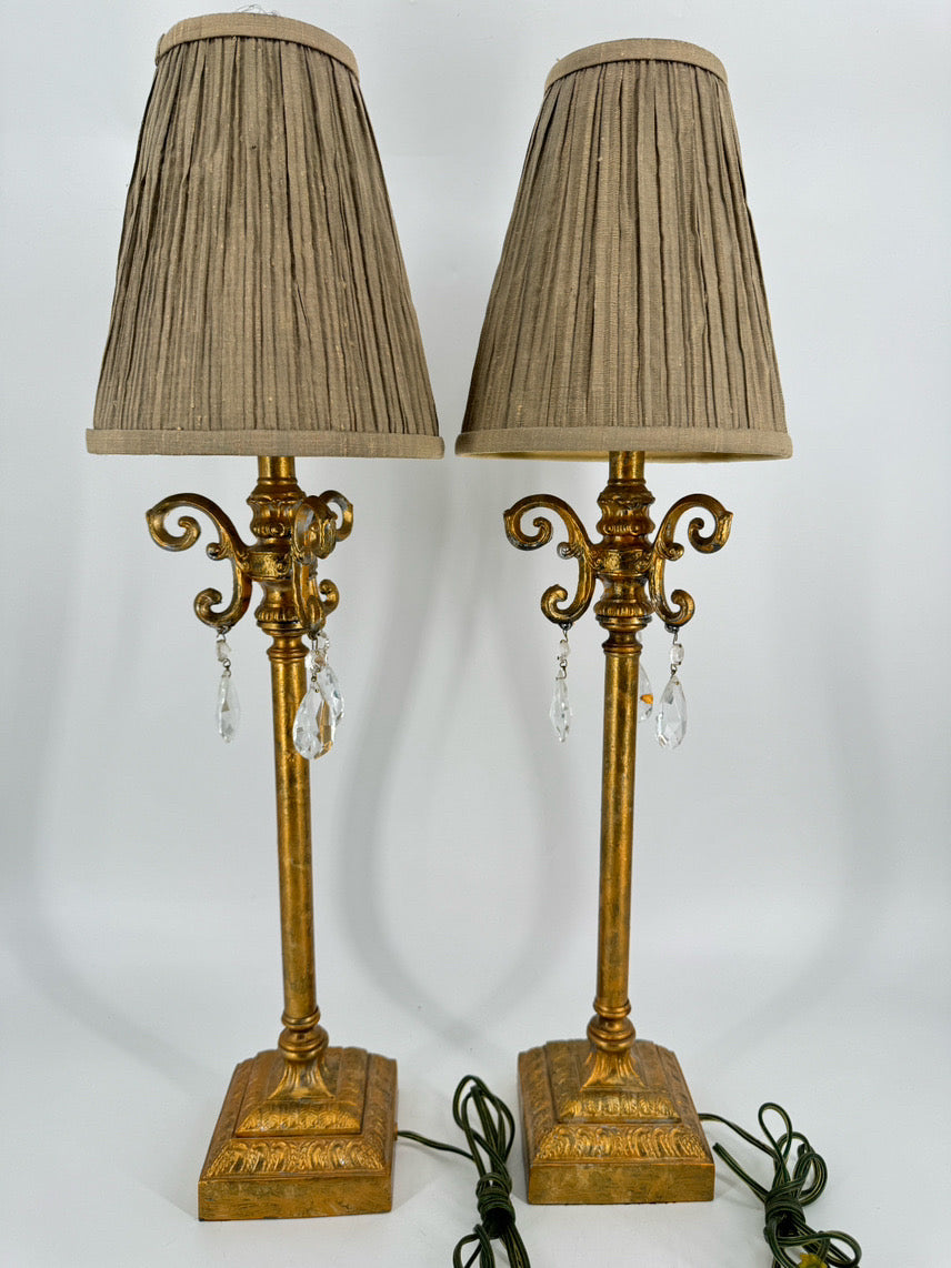 CURREY & CO. Brushed Gold w/ Prisms Pair of Buffet Lamps