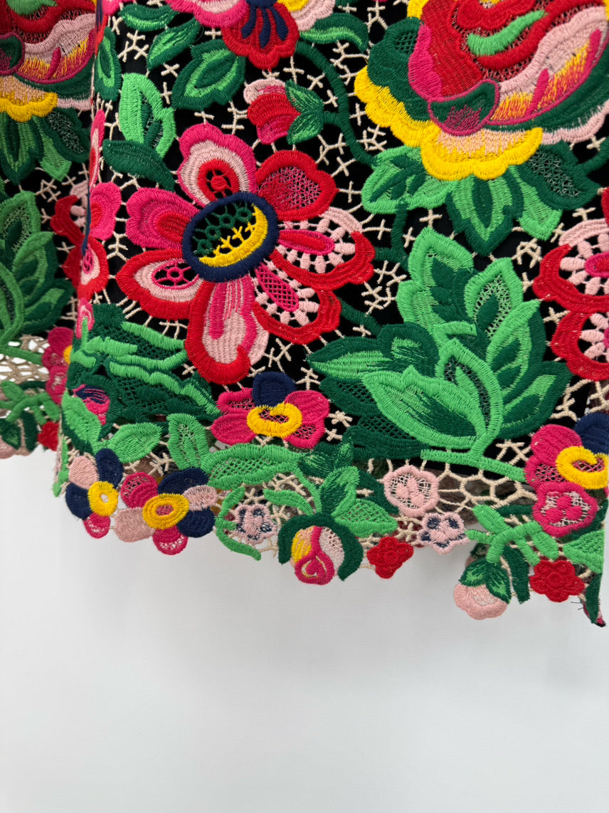 PAULE KA Size 40 Multi-Color Floral Needlework Sleeveless Dress