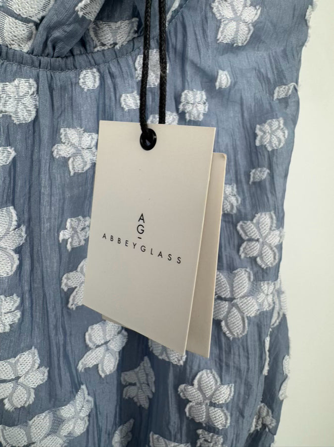 ABBEYGLASS Size XL Slate Blue Textured Floral Sleeveless Belted Betty Dress NWT