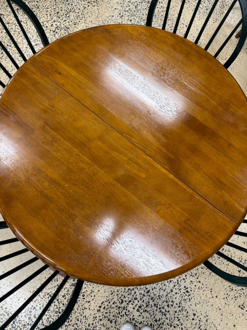 Brown & Green Wood Table & 4 Chairs w/ Leaf