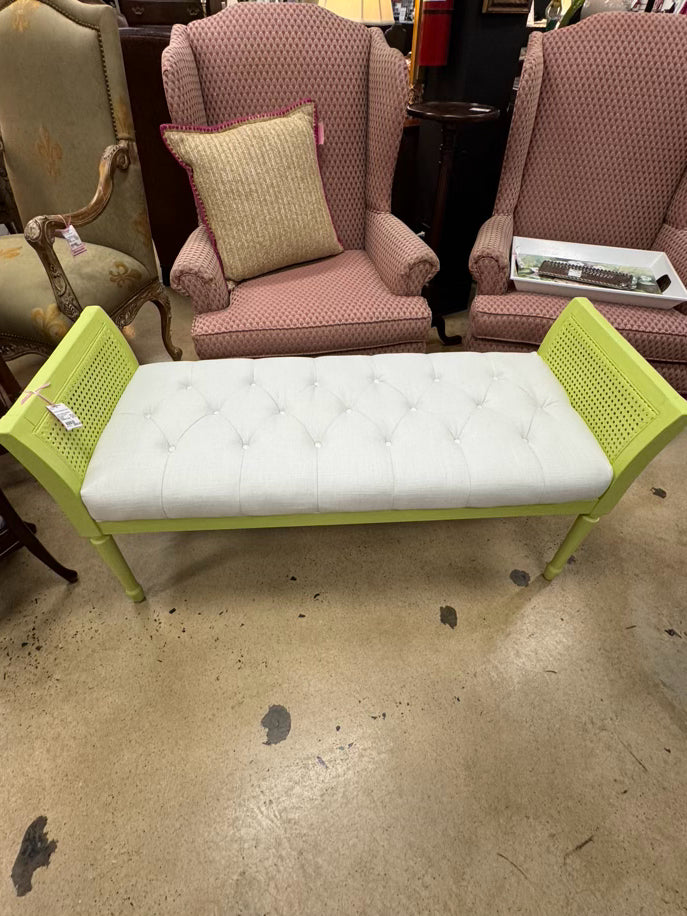 Green Painted Wood Ivory Tufted Bench