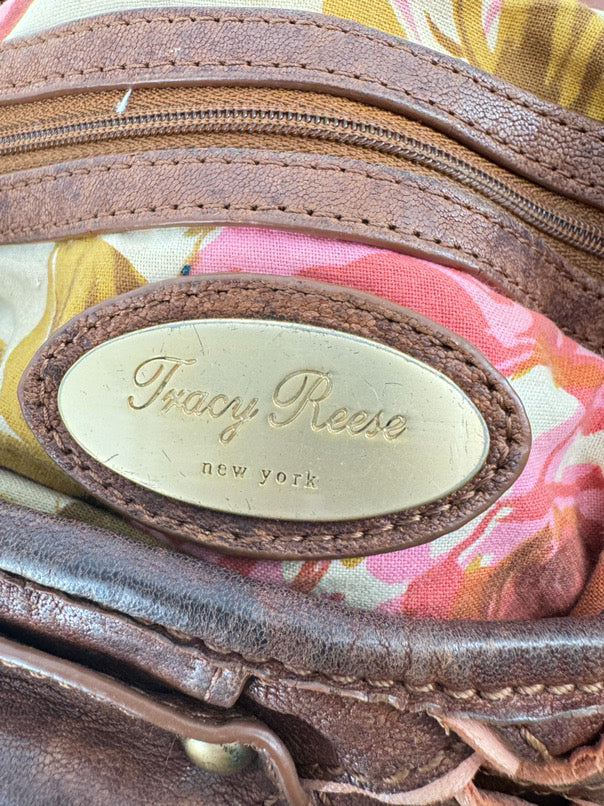 TRACY REESE Cognac Leather Woven Purse