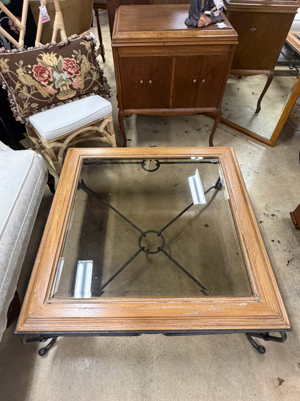 VINTAGE Metal, Glass & Wood Coffee Table