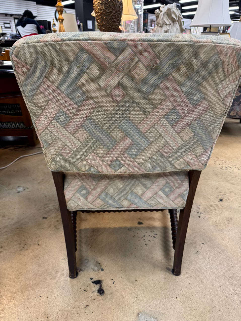 VINTAGE Bobbin Wood Upholstered Chair