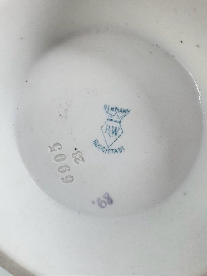 GERMANY-RUDOLSTADT Cream & Pink/Yellow Flowers Porcelain Vase