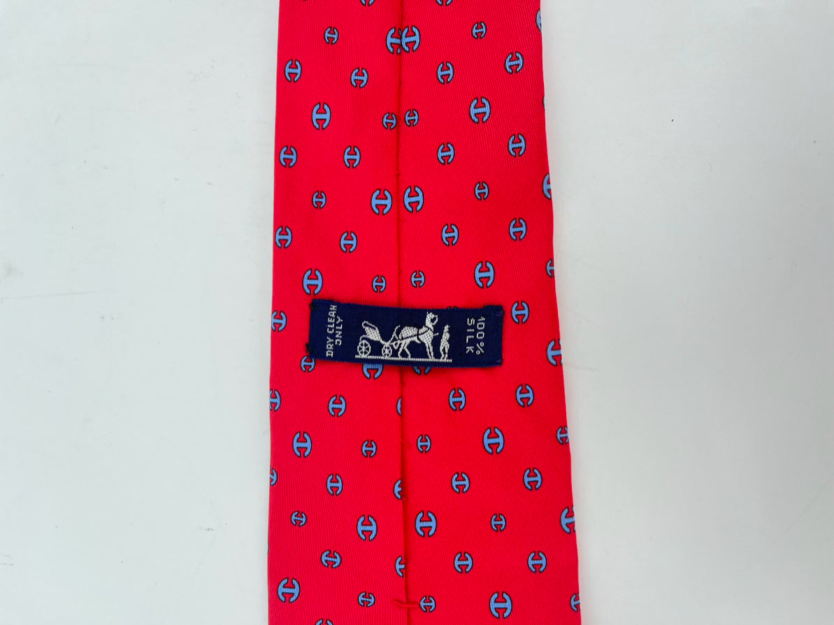 HERMES Red & Blue H Logo Tie