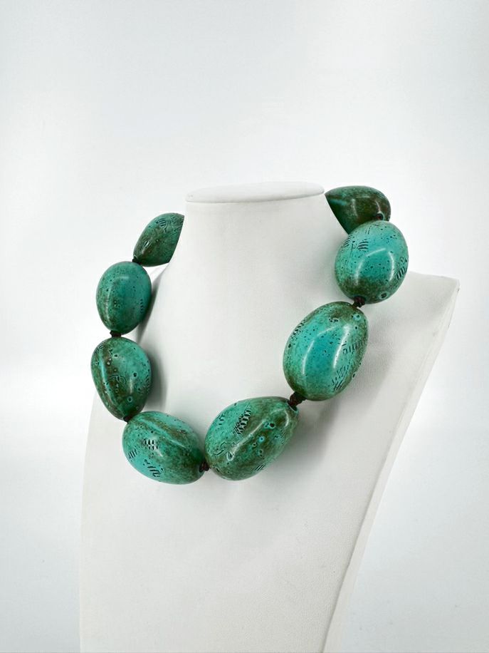 RALPH LAUREN Blue Beaded Necklace w/ Button Closure