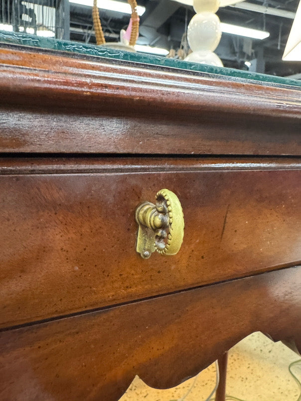 Wood Glass-Top 3-Drawer Queen Ann Desk