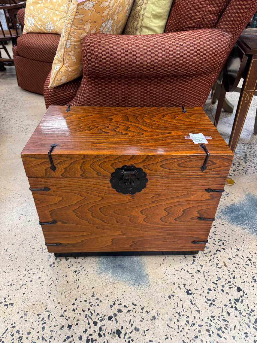 Wood Trunk w/ Black Iron Hinges