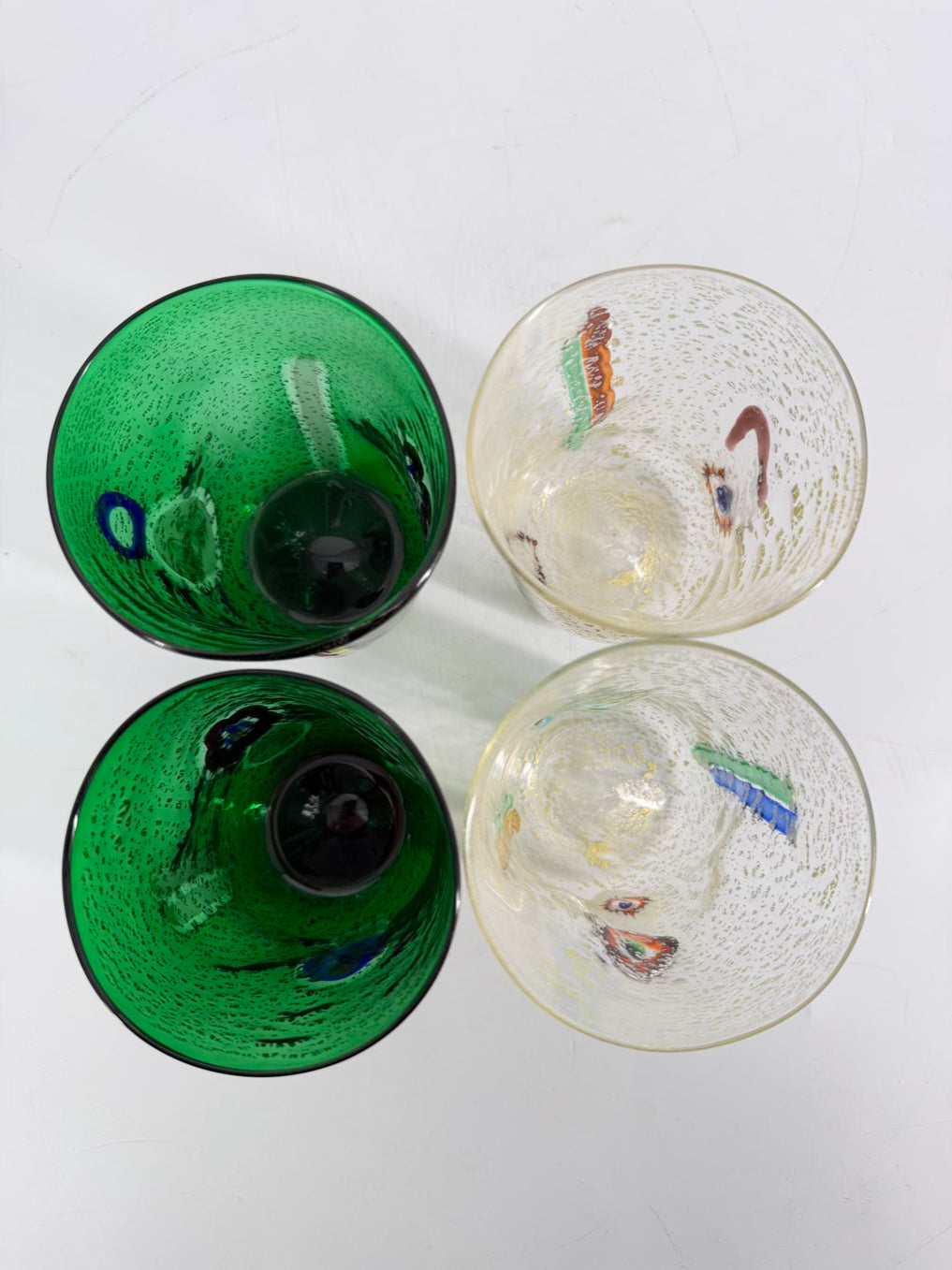Clear & Green Murano Glass Set Of 4 Drinking Glasses
