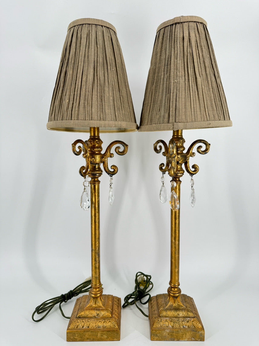 CURREY & CO. Brushed Gold w/ Prisms Pair of Buffet Lamps