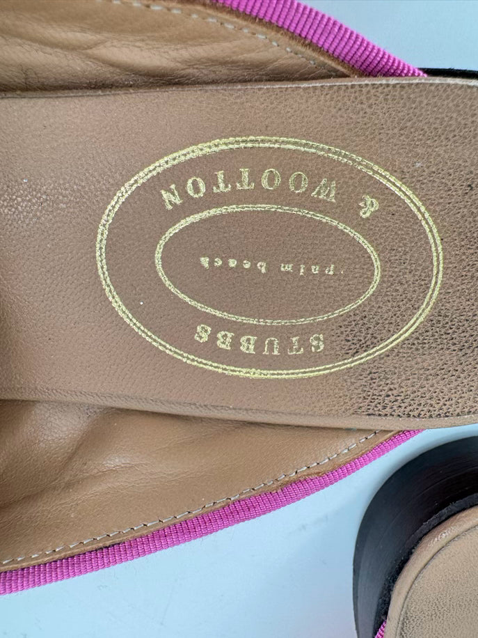STUBBS & WOOTTON Size 9.5 Orange & Pink Leather & Fabric Knot Mules