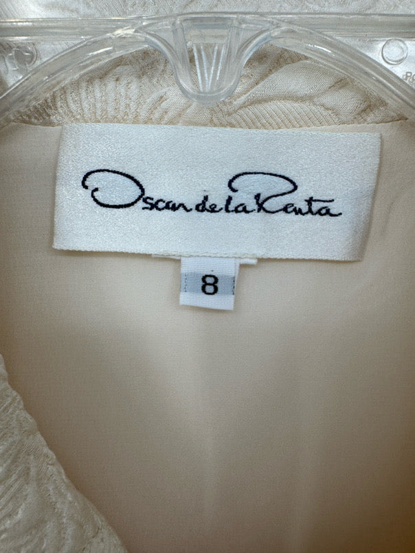 OSCAR DE LA RENTA Size 8 Champagne Embossed Floral Jacket