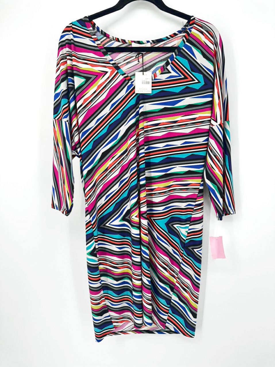 TRINA TURK Size L Multi Color Stripe Print Dress NWT