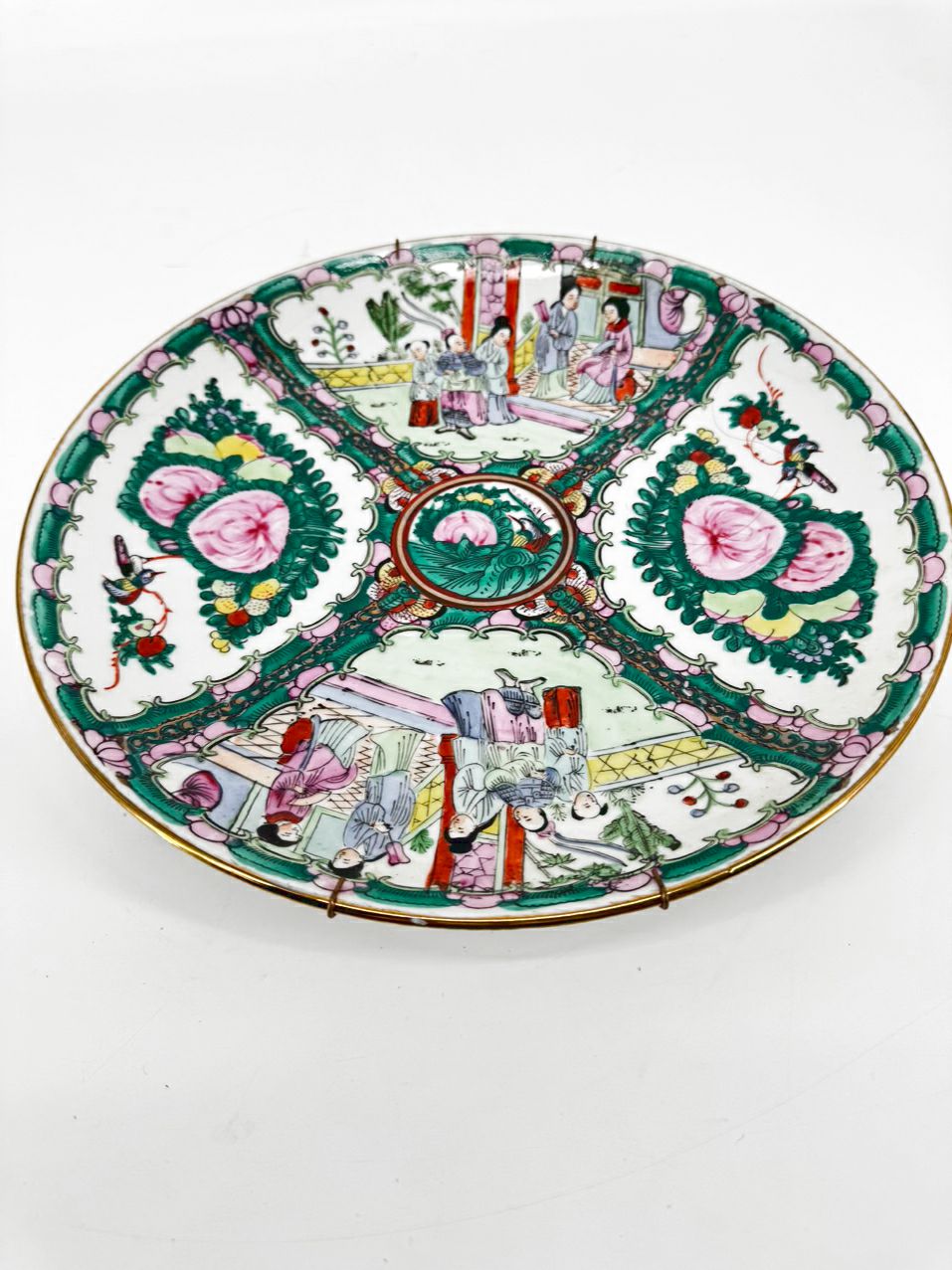 Pink & Green Rose Medallion Decorative Plate w/ Hanger