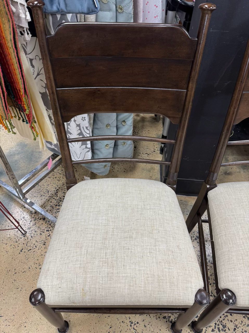 Dark Wood Cream Upholstered Pair of Side Chairs