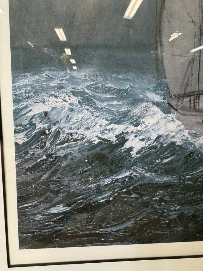 DORIS FOXWELL Ship in Storm Print in Weathered Gray Frame