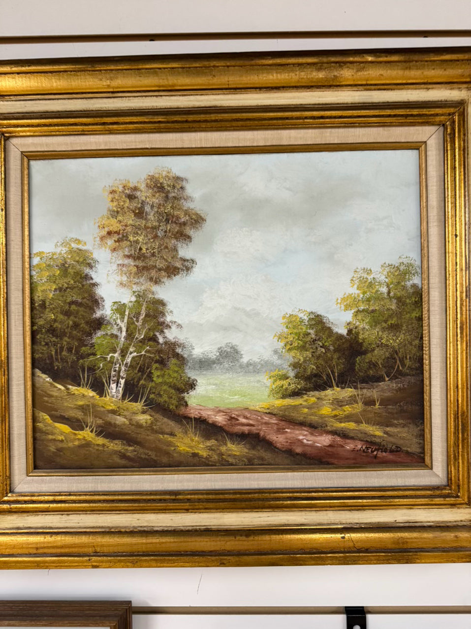 E. NEWHOLD Landscape Painting in Gold Frame