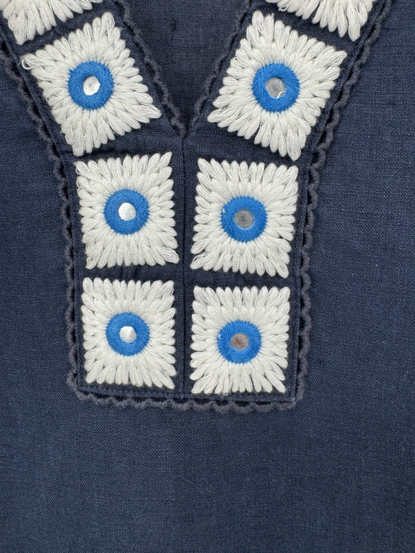 TORY BURCH Size M Navy Embroidered Neck Tunic
