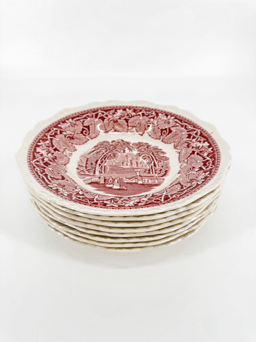 MASONS ENGLAND Red & White China Set of 8 Soup Bowls