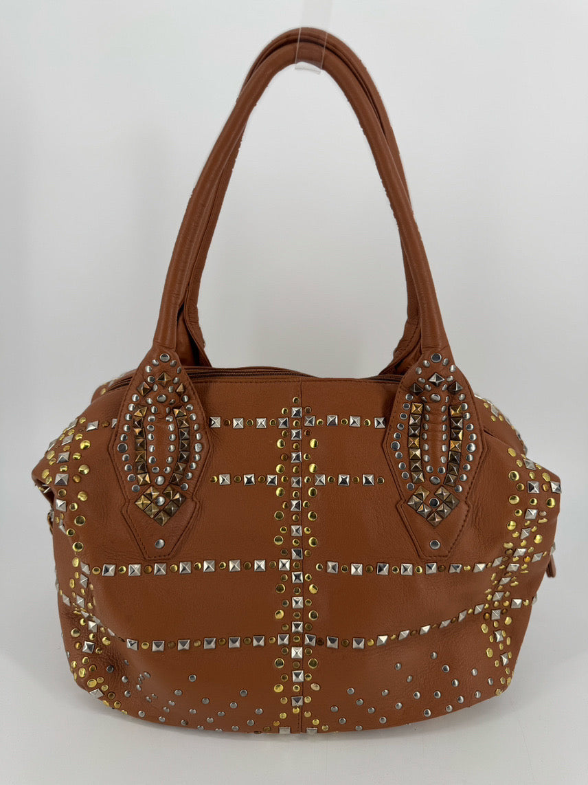 CLEVER CARRIAGE COMPANY Camel Leather Studded Purse