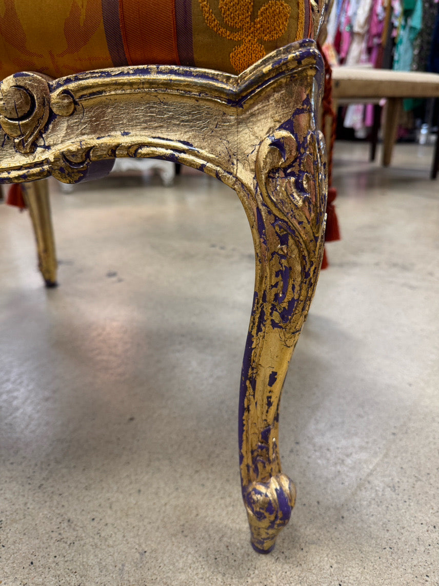 Purple & Orange Upholstered Gold Wood Louis XVI Chair