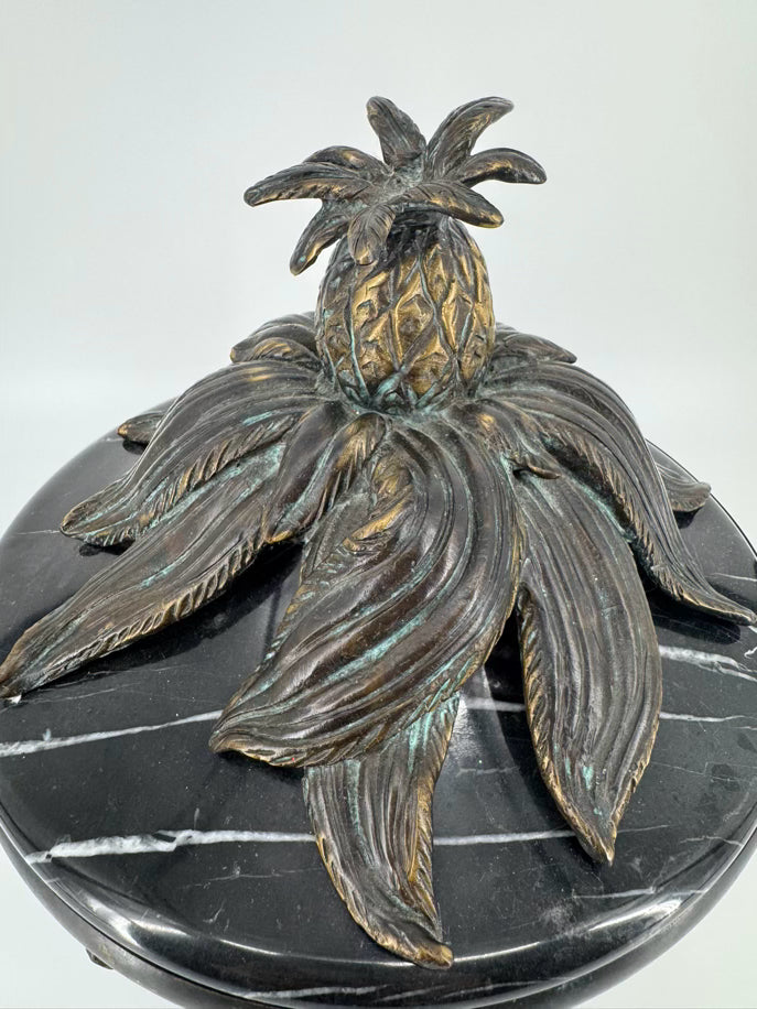 MAITLAND SMITH Black Marble & Metal Frogs & Pineapple Top Lidded Bowl