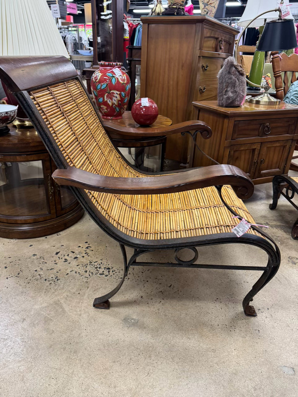 Bamboo & Metal Natural & Brown Chair & Ottoman