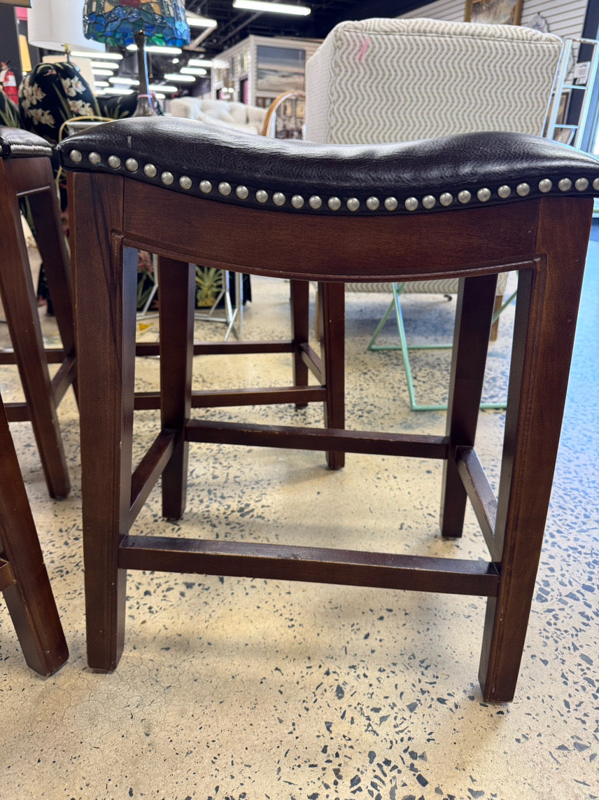 Brown Leather-look Set of 4 Counter Stools w/ Nailheads