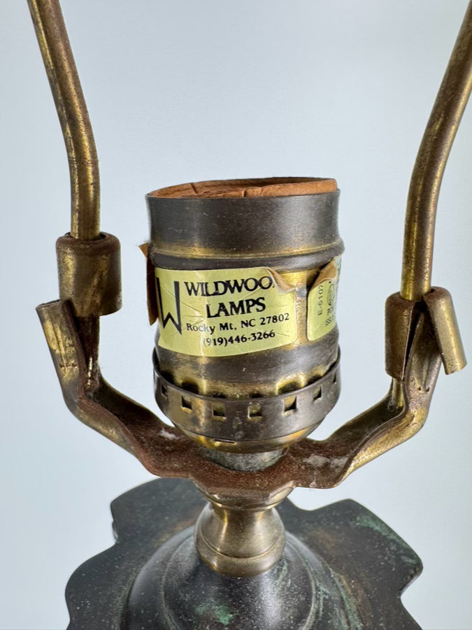 WILDWOOD Brass, Glass & Wood Column Pair of Lamps