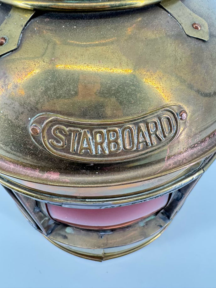 VINTAGE Brass Green & Red Glass Kerosene Lantern