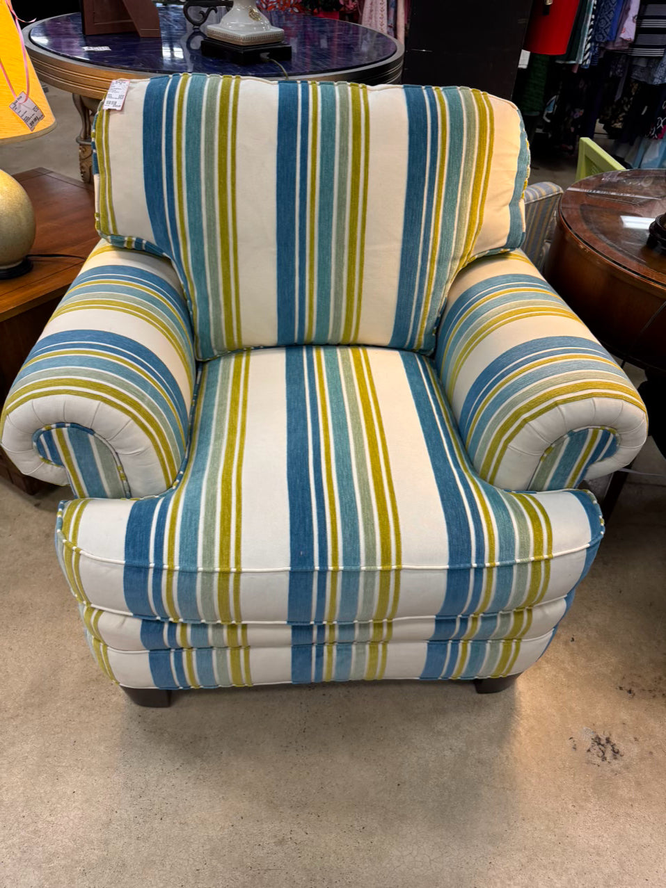 SHERRILL Ivory, Blue & Green Stripe Club Chair
