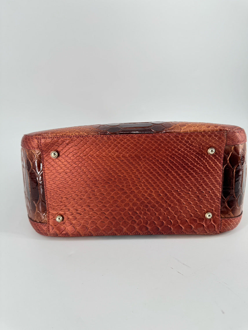 BRAHMIN Red & Orange Embossed Croc Carla Purse