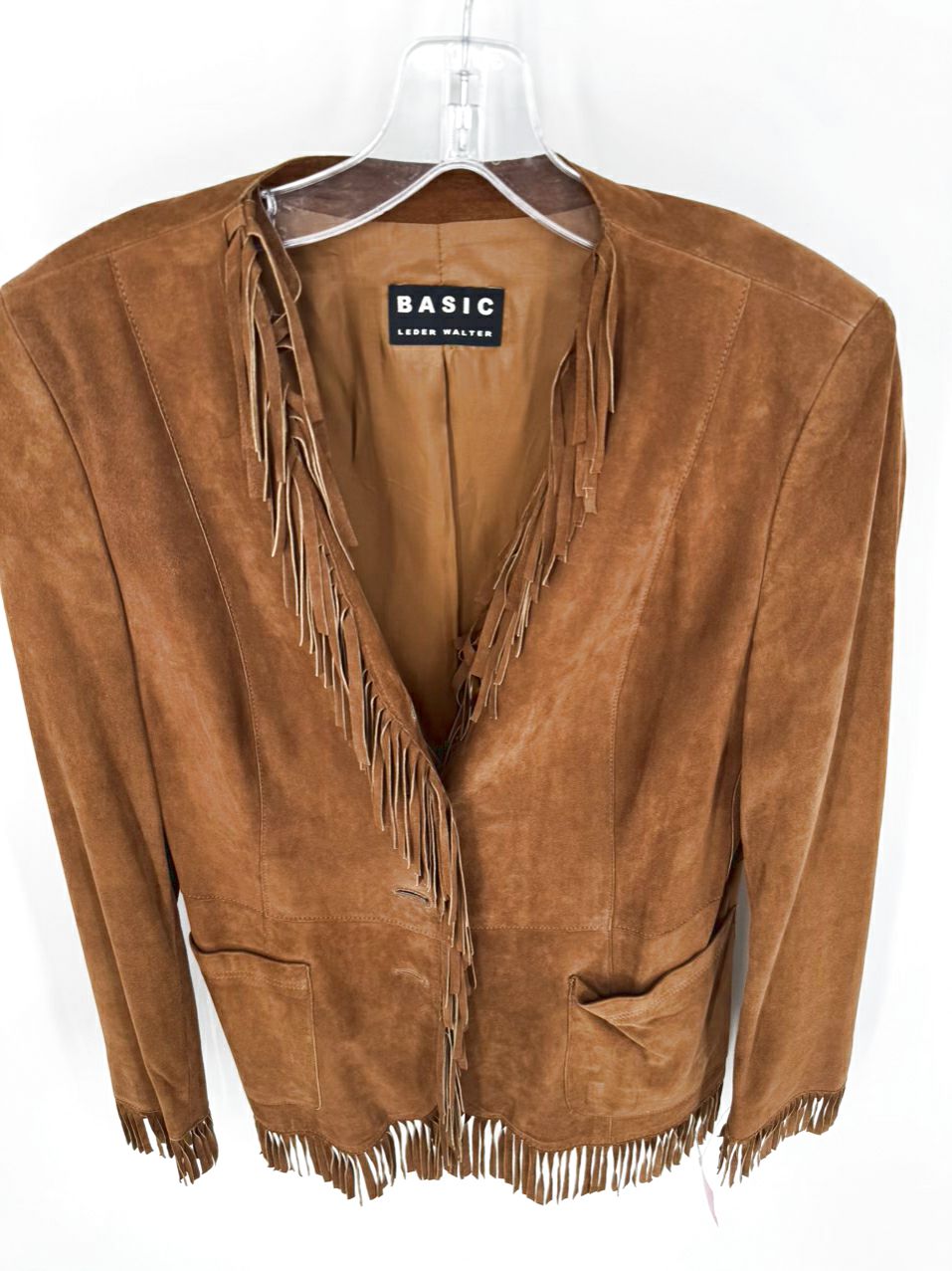 BASIC LEDER WALTER Size 40 Brown Suede Fringe Jacket