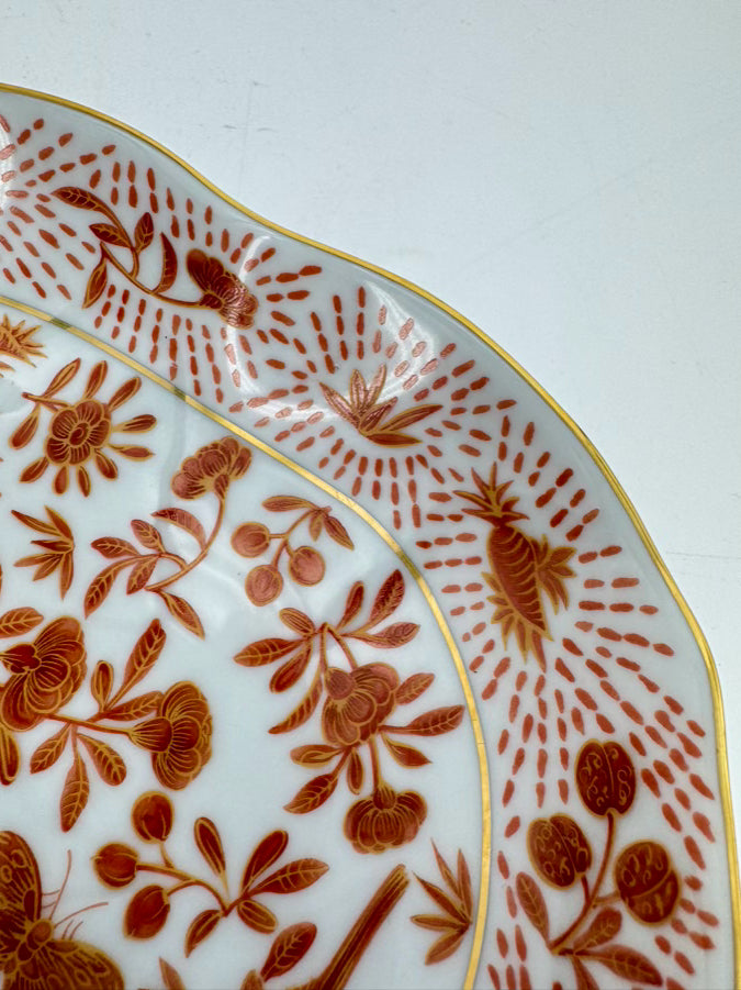 MOTTAHEDEH Rust & Gold Porcelain Sacred Bird and Butterfly Dish