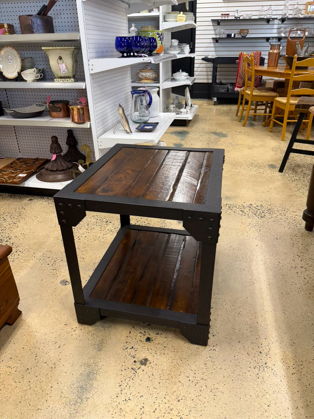 Brown & Black Wood & Metal Industrial Look End Table