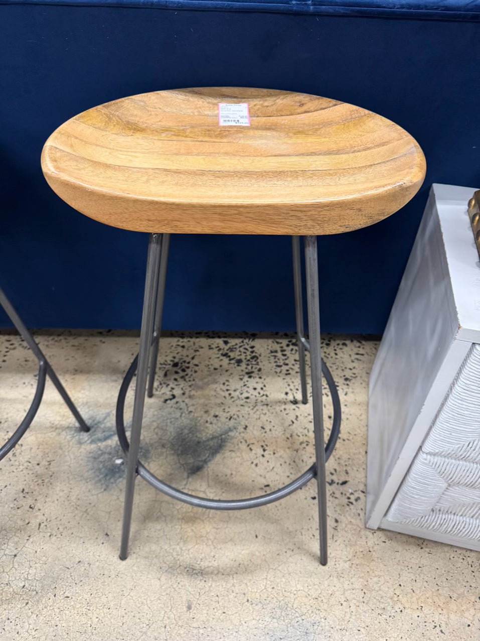 WEST ELM Natural Wood & Gray Steel Counter Stool