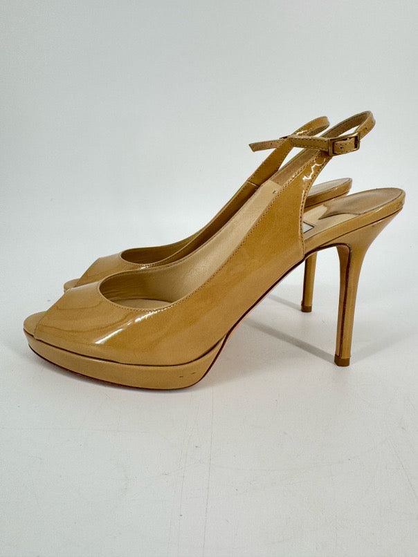 JIMMY CHOO Size 39 Nude Patent Leather Heels