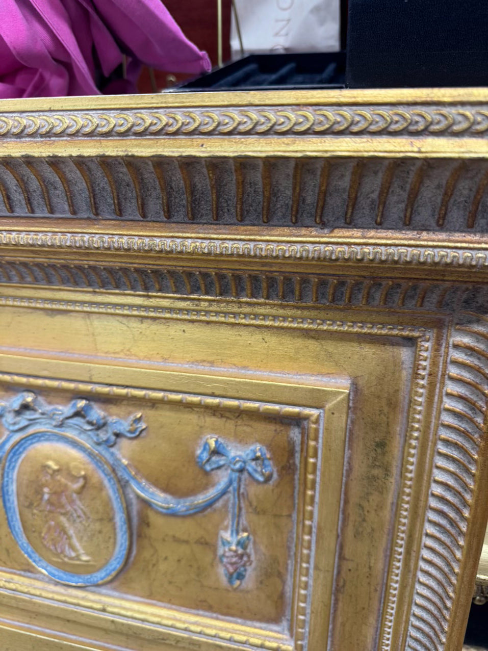 Gold Medallion Ribbon Design Beveled Mirror