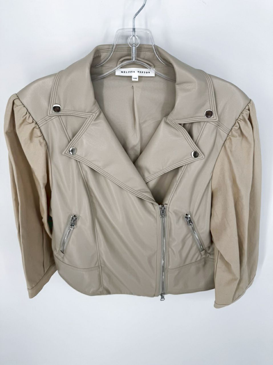 MELISSA NEPTON Size L Beige Faux Leather Clover Jacket