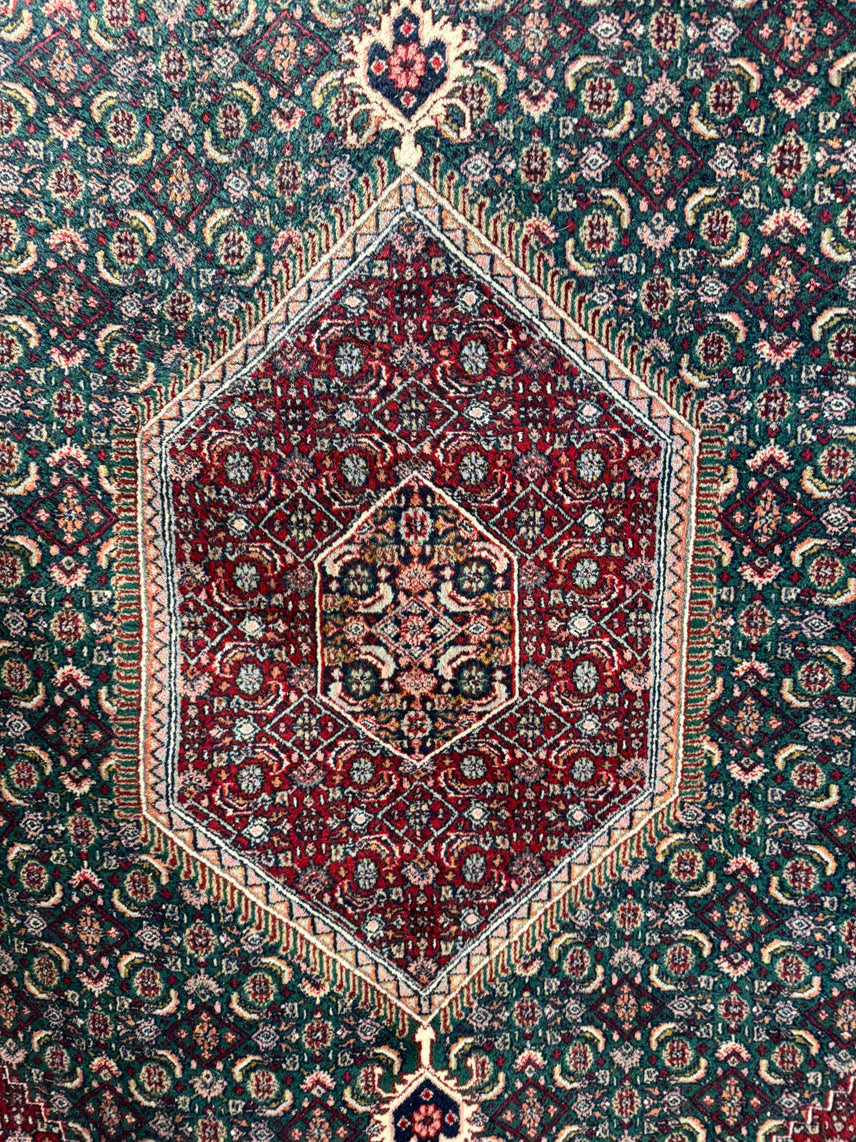 INDIA Green & Red Hand Knotted Wool Oriental Rug